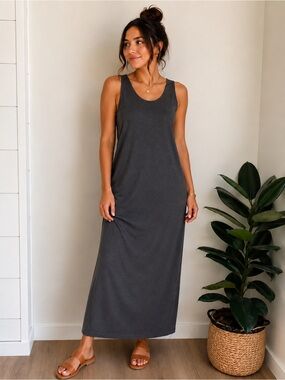 Eileen Fisher Sleeveless Maxi Dress Women’s Large Minimalist Stretch Knit Modest
